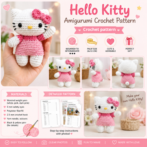 Hello Kitty Amigurumi Crochet PDF Pattern | Kawaii Plush Doll