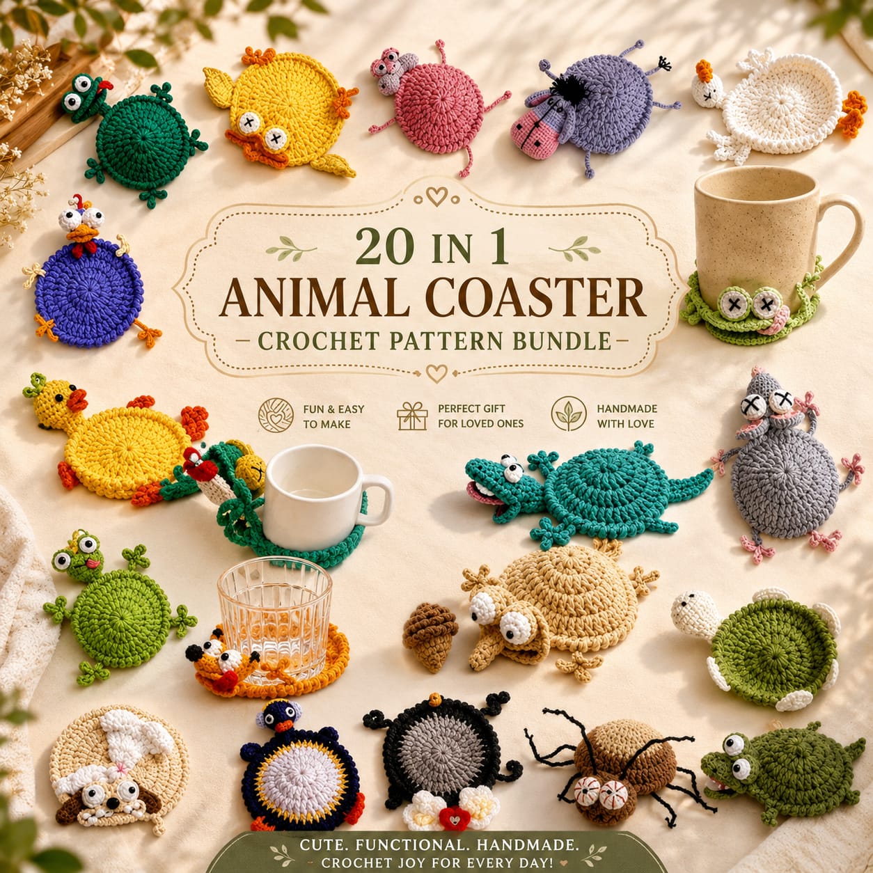 Amigurumi Animal Coaster Bundle – 22 Crochet Patterns in 1 PDF