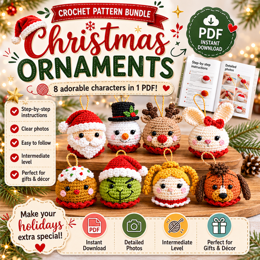 Christmas Amigurumi Ornament Crochet Pattern Bundle PDF 8 Holiday Character Decorations