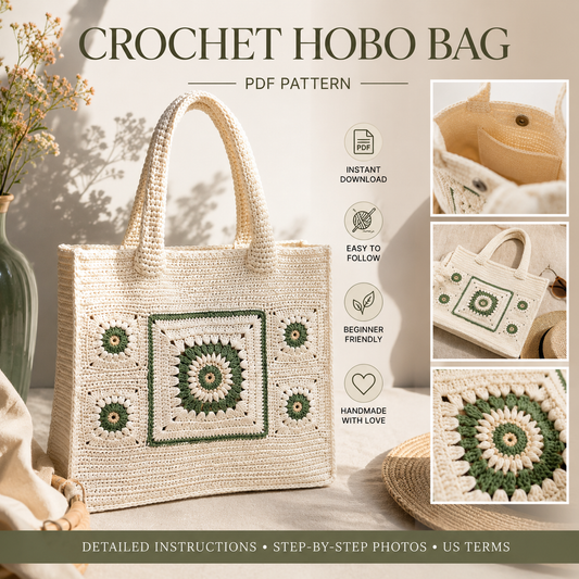 crochet shoulder bag pattern PDF | Granny Square Tote Bag Pattern | Floral Crochet Beach Bag | Instant Download